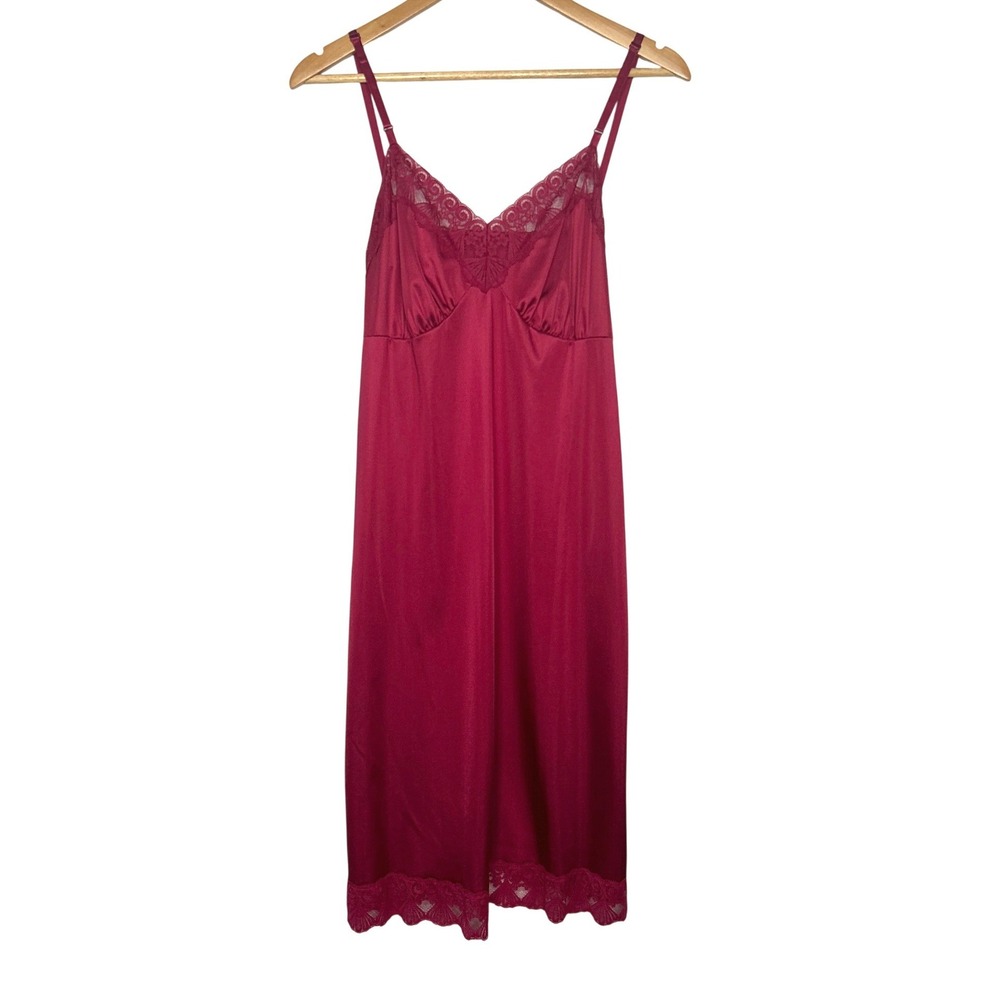 Vintage‎ Burgundy Lace Full Slip Dress L/XL Empire Waist Romantic Coquette USA